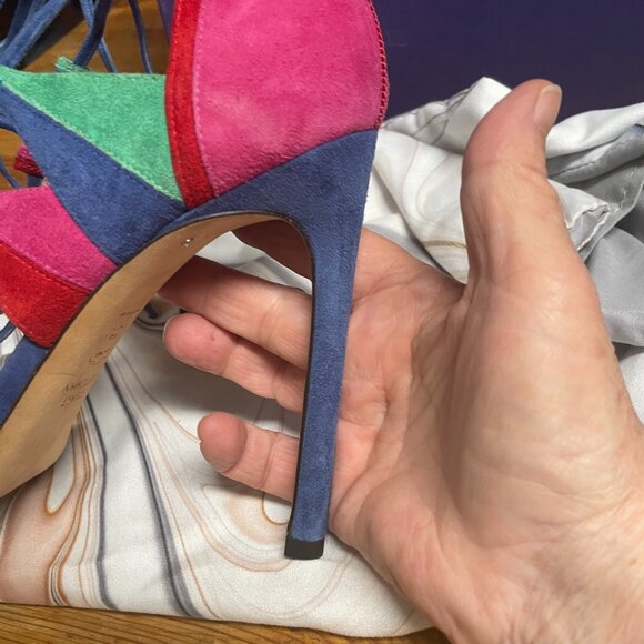 Stuart Weitzman Colorblock Suede Lace Up Stiletto Heels. Size 8 - Picture 4 of 8